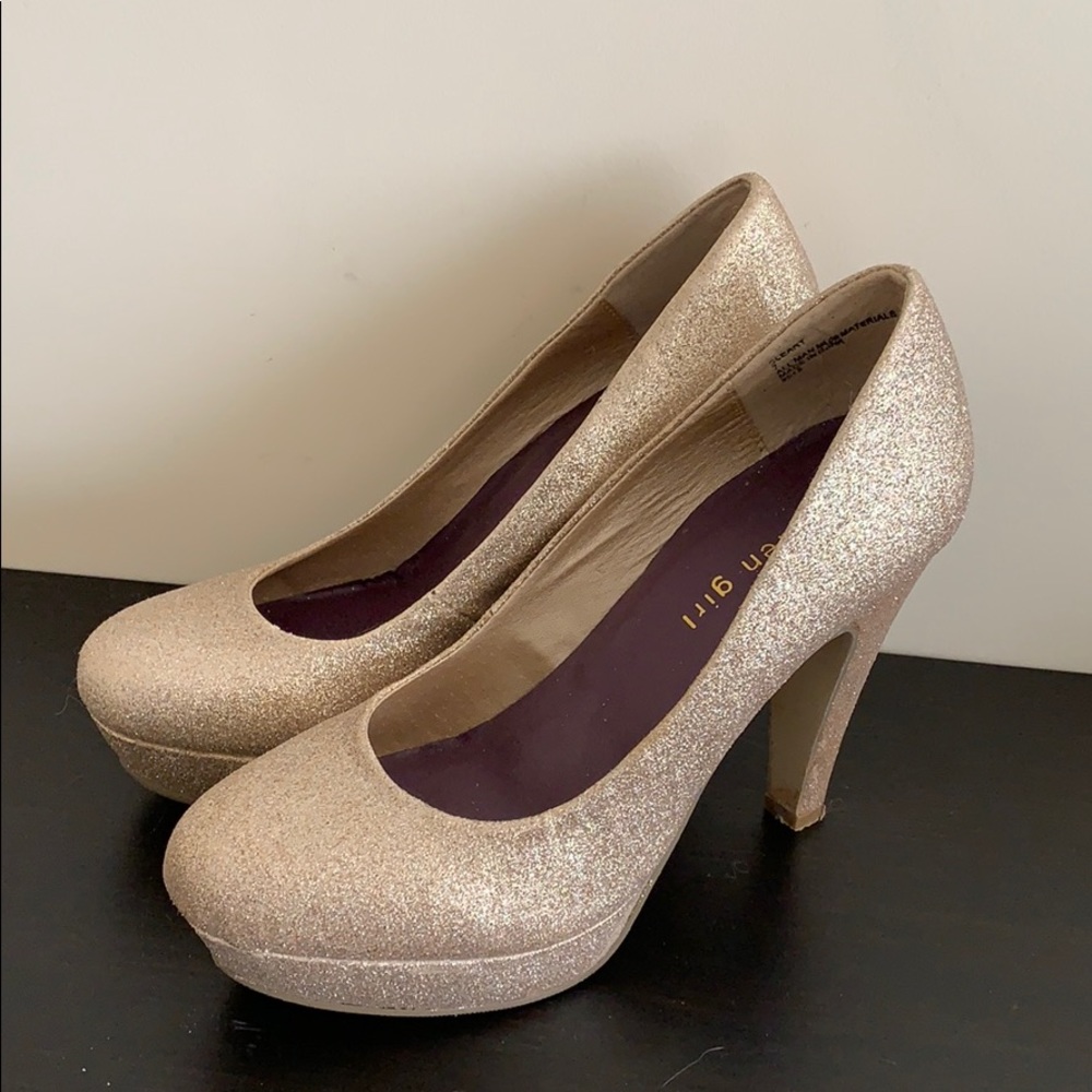 Glitter gold wedge heels